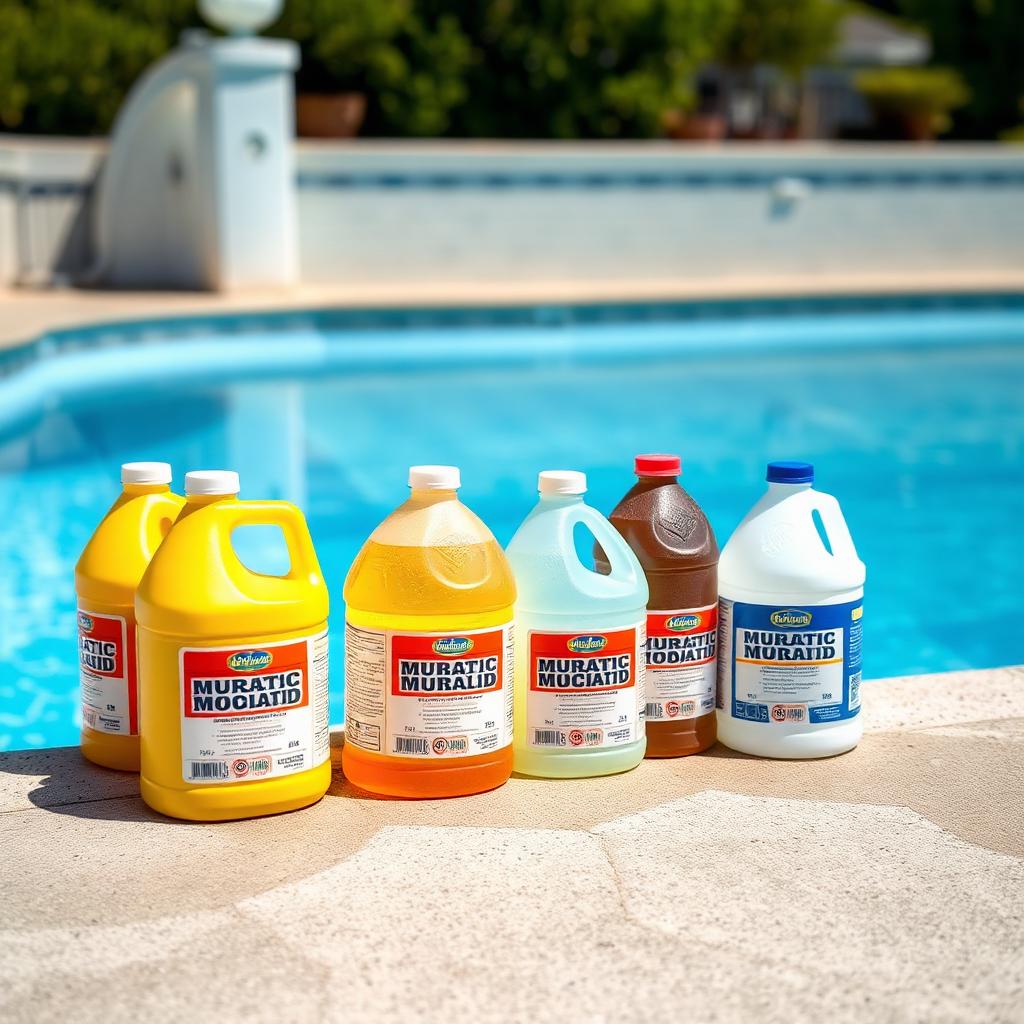 Muriatic acid bottles set out for a pool acid wash in Phoenix