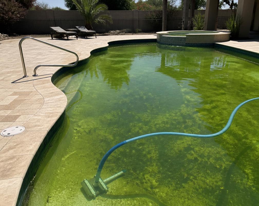 Green algae pool being restored back to clear water